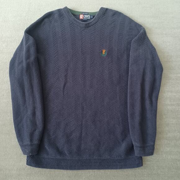 VTG Chaps Ralph Lauren Sweater Mens L Blue Heavy Knit Hand Framed 90s Fisherman - Picture 1 of 9